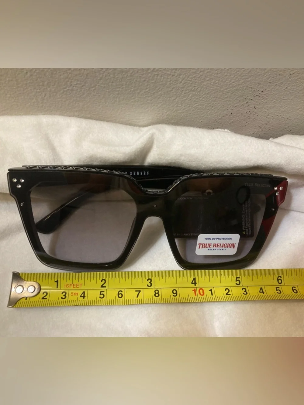 NWT True Religion Black Square Sunglasses with Stud Detailing